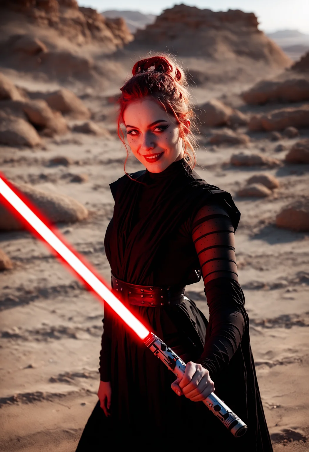 score_9, score_8_up, score_7_up, score_6_up, score_5_up, 1girl,young,red hair,posing,sexy,smiling,on desert,desert planet,lightsaber
sith outfit
,<lora:SithPony-000030>