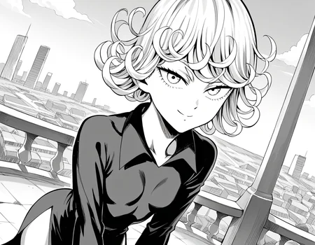 score_9, score_8_up, score_7_up, source_anime,
tatsumaki, <lora:opm-tatsumaki-manga-ponyxl-lora-nochekaiser:1>,
tatsumaki, short hair, curly hair, monochrome, greyscale,
long sleeves, dress,
outdoors, cityscape, bent over, smile,
looking at viewer, cowboy shot, solo, dutch angle,