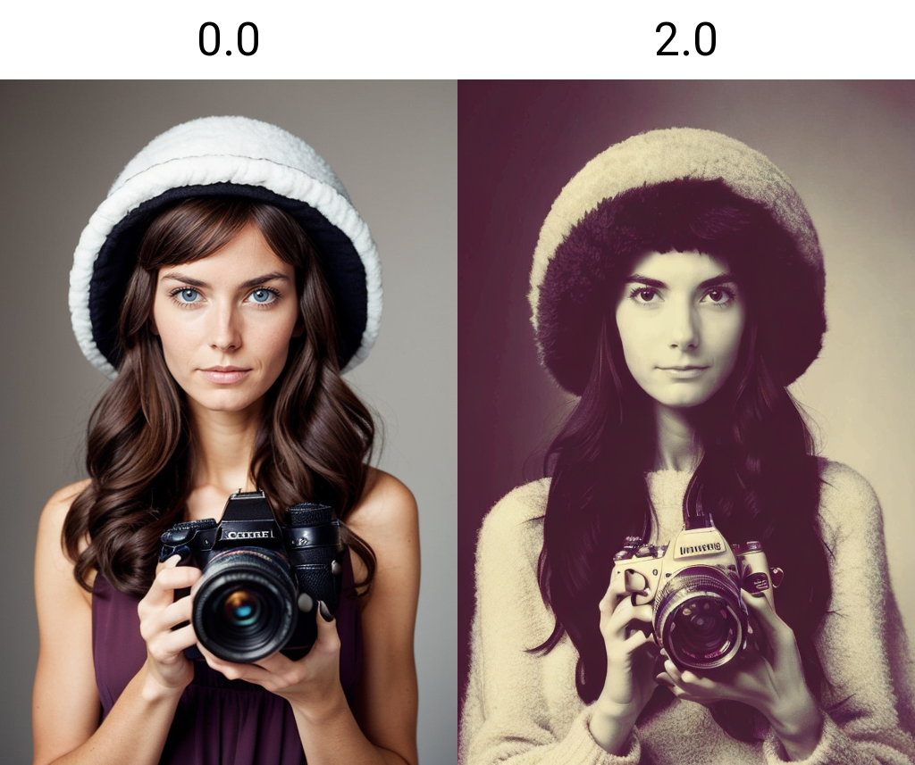 an italien woman holding a camera up to her face with a surprised look on her face and a fluffy hat on her head, Constance-Anne Parker, brown hair, fashion photography, a colorized photo, art photography <lora:vintage_slider_v10:0.0:0.0>