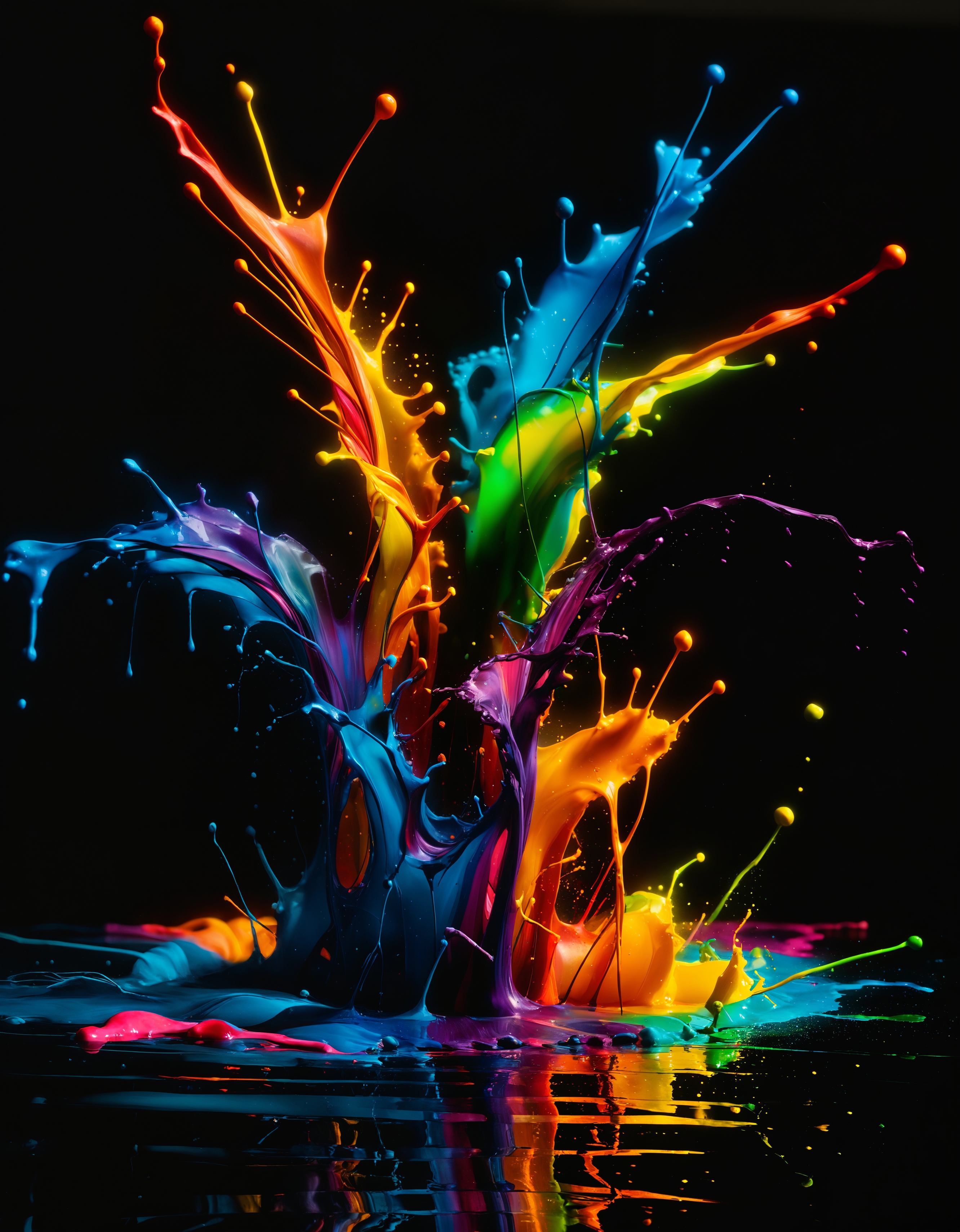 zavy-splsh, paint splash, glowing paint spilled on water, rainbow stains, luminescence from within, beautiful mixed lines of paints and mixes, hdr, oil paints, a masterpiece, masterful selection of colors