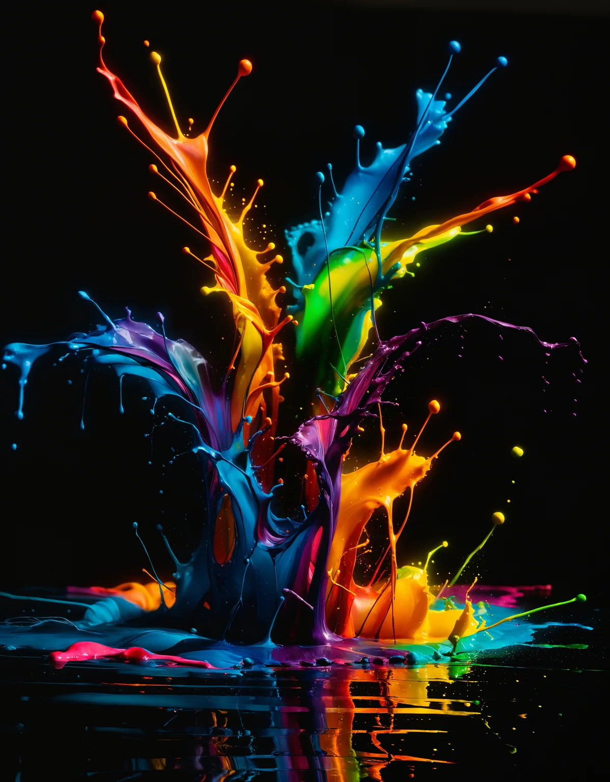 zavy-splsh, paint splash, glowing paint spilled on water, rainbow stains, luminescence from within, beautiful mixed lines of paints and mixes, hdr, oil paints, a masterpiece, masterful selection of colors