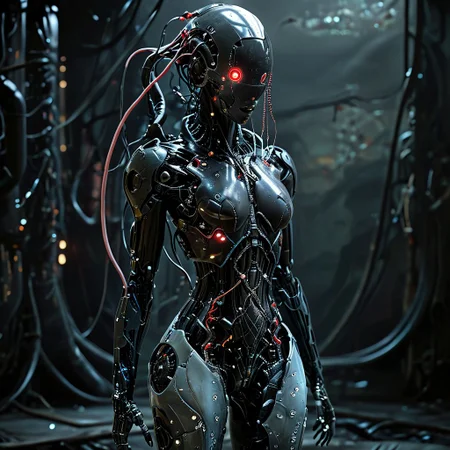(biopunk sexy woman turning into jellyfish :1.2) with cybernetic features, cinematic, cyberpunk elements, amazing detailed, grim sci-fi, biomorph, organic and mechanical, natural light, beautiful cleavage, glowing red eyes  <lora:Dark_Futuristic_Circuit_Boards:0.6>  circuitboard, dark futuristic  <lora:hyperkraximalism_v1-1:0.2> <lora:Faceless_Cyborgs:0.85>