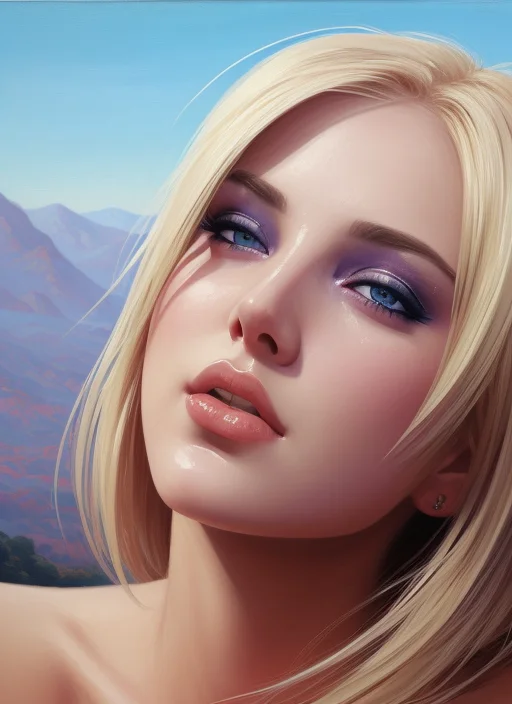 naked girl sucking dick, giving blowjob, ((detailed facial features)), blonde hair, blue eyes, eyeshadow, professional majestic oil painting by Ed Binkey, Atey Ghailan