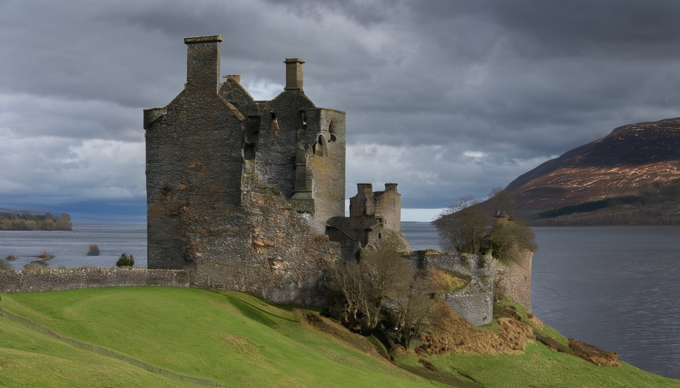 Scottish Castles Photography,outdoors,scenery,no humans,tree,cloud,sky,grass,landscape,ocean,day,horizon,nature,mountain,<lora:Scottish Castles Photography:0.9>,, masterpiece, best quality,