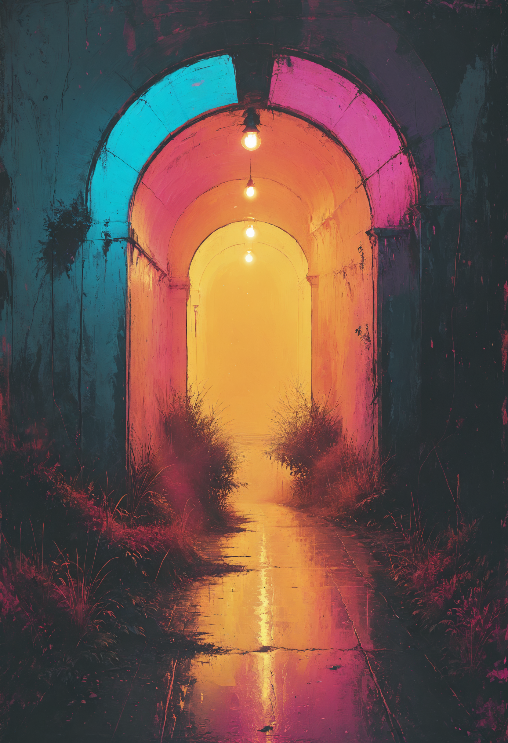 When you can only see the tunnel at the end of the light, Lights out, party over, it's the end of your life, <lora:MJ52:0.4>, neon pastel, <lora:Misty_Vintage:0.8>, <lora:saturated_colors:0.8> saturated colors
