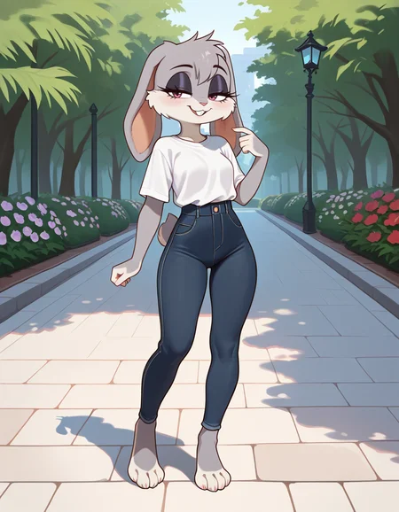 masterpiece, best quality, very aesthetic, absurdres,
outdoors, casual,
full body, standing, posing,
seductive smile, parted lips, long eyelashes,
<lora:Violet_v01_NAIXL:1>
V10l37,1girl,solo,furry,furry female, rabbit girl, rabbit ears, animal nose, buck teeth, body fur, grey fur, rabbit tail,