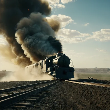 cinematic film still of  <lora:Battlefield ww1 style:1>
a battle train with a military plane flying over it battlefield ww1 style,outdoors,sky,day,cloud,blue sky,military,no humans,fire,ground vehicle,scenery,motor vehicle,smoke,sand,militar,explosion,firing,desert,dust , war, war zone, battle, warrior, soldier, dark themed, cinematic, film look, world war 1, first world war, ww1, military, dramatic light, shallow depth of field, vignette, highly detailed, high budget, bokeh, cinemascope, moody, epic, gorgeous, film grain, grainy