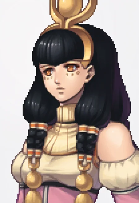 score_9, score_8_up, score_7_up, source_anime BREAK 1girl, solo,
<lora:zs_FEDSPortraitsXL:1> fedsportraits, portrait, white background
<lora:hathor-smt-richy-v1_pdxl:1> hathor, orange eyes, black hair, twin braids, long hair, blunt bangs, facial mark, makeup, headgear, detached sleeves, black gloves, breasts, pink dress