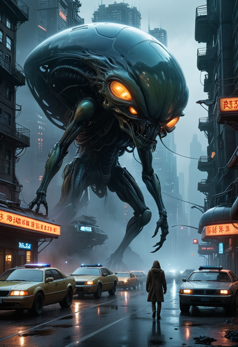 <lora:RMSDXL_Creative:2.5> (surreal:1.4), an alien world, (many strange creatures:1.3), multiple futuristic buildings, by Simon Stalenhag, photorealistic, cinematic lighting, dark atmosphere, volumetric lighting, action pose, epic scene, lots of fine detail, movie style, photography, natural textures, natural light, natural blur, photorealism, cinematic rendering, ray tracing, highest quality, highest detail, Cinematic, Blur Effect, Long Exposure, 8K, Ultra-HD, Natural Lighting, Moody Lighting, Cinematic Lighting, hyper-realistic, vibrant, 8k, detailed, ultra detail, soothing tones, muted colors, <lora:RMSDXL_Creative:2.5>