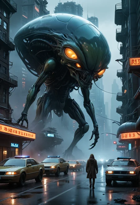 <lora:RMSDXL_Creative:2.5> (surreal:1.4), an alien world, (many strange creatures:1.3), multiple futuristic buildings, by Simon Stalenhag, photorealistic, cinematic lighting, dark atmosphere, volumetric lighting, action pose, epic scene, lots of fine detail, movie style, photography, natural textures, natural light, natural blur, photorealism, cinematic rendering, ray tracing, highest quality, highest detail, Cinematic, Blur Effect, Long Exposure, 8K, Ultra-HD, Natural Lighting, Moody Lighting, Cinematic Lighting, hyper-realistic, vibrant, 8k, detailed, ultra detail, soothing tones, muted colors, <lora:RMSDXL_Creative:2.5>