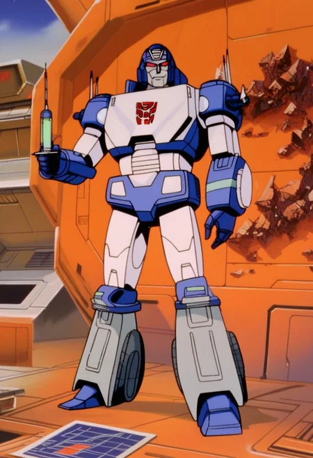 score_9, score_8_up, score_7_up, animation, transformers, 1boy, robot, mars rover themed robot, mars rover, decepticon, short, bulky, scientist, glowing eyes, red eyes, large eyes, circular eyes, white armor, solar panels, transforms into mars rover, full body, cowboy shot, smiling, holding syringe, scientist, surgeon, nostromostyleai,
