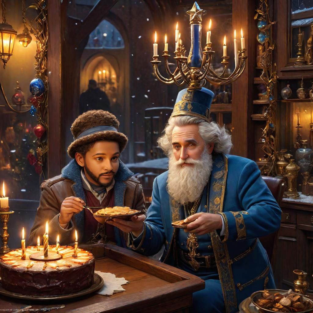 (((4k uhd))), (((high dynamic range:1.8))), ultra detailed, real photographic  nikon z7,  rich color,  hanukkah, rockwell masterpiece, highly detailed environment, (((highly detailed objects:1.4))), disco elysium OverallDetail (Thomas Kinkade Style)
