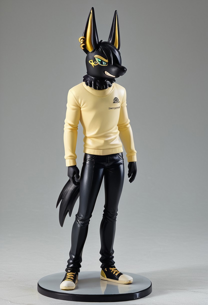 high resolution,  score_9, score_8_up, score_8,
Haul Hiliiua,1boy, male, black fur, jackal, markings, gold markings, 
figure,