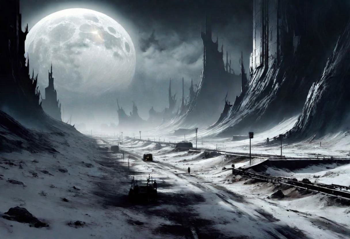 EdobHorrorLandscape,
A landscape of a deserted moon base,
hopeless, nightmare,
fog,
winter,
crimes, muders, gangs,