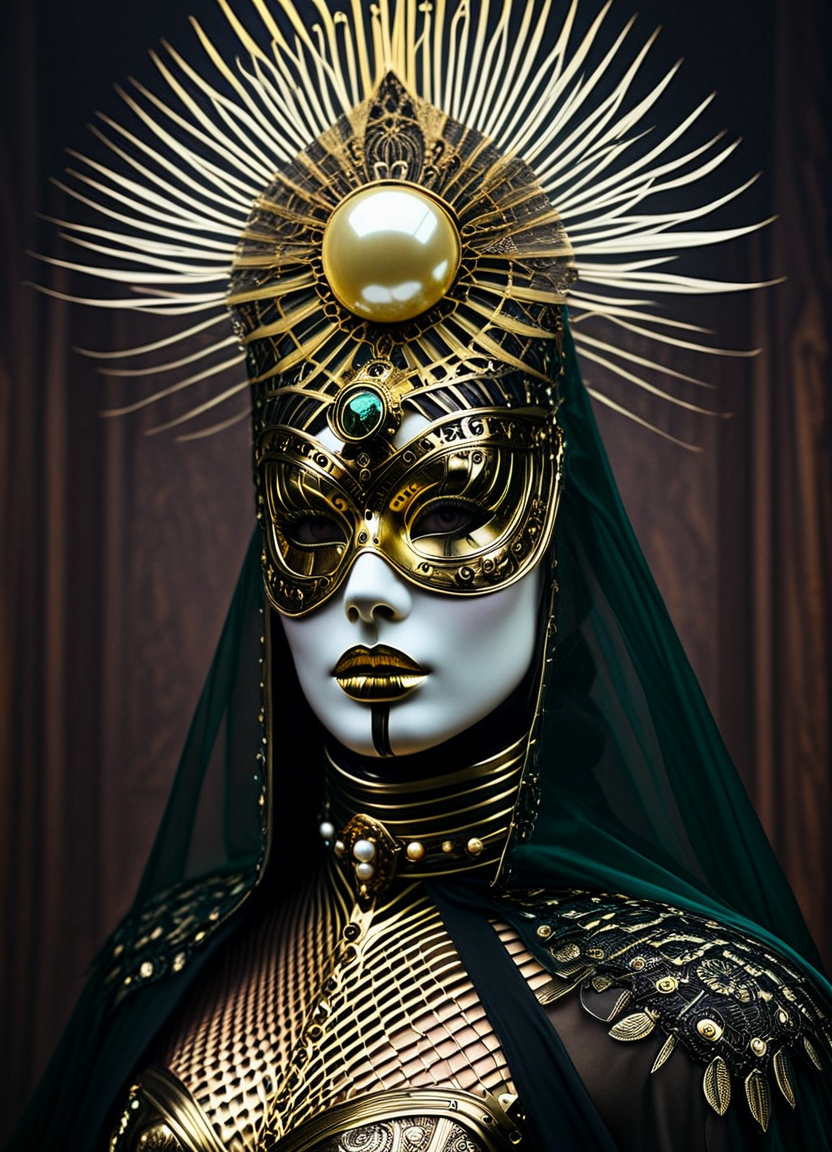 hyperrealistic art breathtaking helios,psy,DARK Sci-fi rococo Style - Adorned in a mask and cape reminiscent of D'Artagnan's era, a skilled cyborg knightess resembling the girl with the pearl earrings, weathered gold and wooden armor sun-bleached, her eyes gleaming with triumph. holding a radiant translucent glowing surreal beige orbstaff, adorned with a towering neon translucente sss sedge hat veiling her face, her metallic intricacies faintly aglow in translucent dark bleaked neon,
creating a hyperpunk scene with desaturated dark rgb spectral neon and translucent black details, colorful (polaroid:0.7) with vibrant colors, (vacations, high resolution:1.3), (small, selective focus, european film:1.2), (sexual advance:1.1), closeup
 <lora:helios2:1> . award-winning, professional, highly detailed . extremely high-resolution details, photographic, realism pushed to extreme, fine texture, incredibly lifelike, Cinematic photography, movie mood, cinematic light, compelling composition, storytelling elements, conveys emotion, mood, and narrative depth, creating visually striking images that feel like still frames from a film