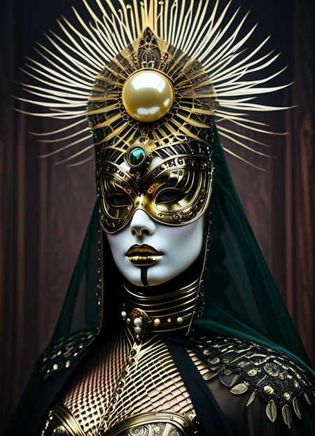 hyperrealistic art breathtaking helios,psy,DARK Sci-fi rococo Style - Adorned in a mask and cape reminiscent of D'Artagnan's era, a skilled cyborg knightess resembling the girl with the pearl earrings, weathered gold and wooden armor sun-bleached, her eyes gleaming with triumph. holding a radiant translucent glowing surreal beige orbstaff, adorned with a towering neon translucente sss sedge hat veiling her face, her metallic intricacies faintly aglow in translucent dark bleaked neon,
creating a hyperpunk scene with desaturated dark rgb spectral neon and translucent black details, colorful (polaroid:0.7) with vibrant colors, (vacations, high resolution:1.3), (small, selective focus, european film:1.2), (sexual advance:1.1), closeup
 <lora:helios2:1> . award-winning, professional, highly detailed . extremely high-resolution details, photographic, realism pushed to extreme, fine texture, incredibly lifelike, Cinematic photography, movie mood, cinematic light, compelling composition, storytelling elements, conveys emotion, mood, and narrative depth, creating visually striking images that feel like still frames from a film