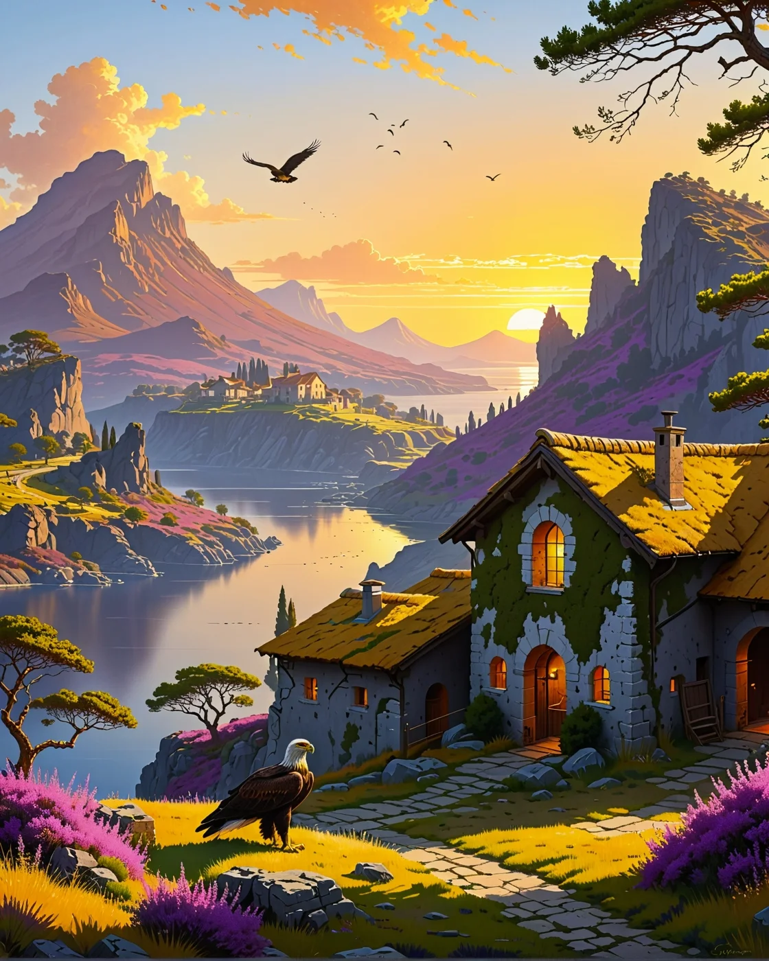 Creator Landscape,
(style ofClaude Lorrain (golden hour)),
golden eagle thermalling, Volcanic foothills covered in heather, swallow nests under eaves, water-driven forge building,
<lora:extremely_detailed:0.8> extremely detailed,
<lora:add-detail-xl:0.3>,
<lora:dreamshaperXL10_lora:0.3>
detailxl,
advntr,