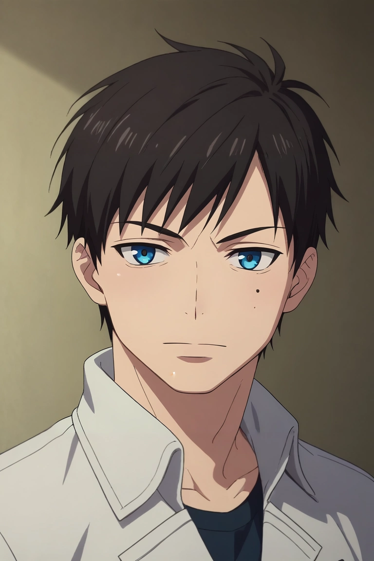 score_9, score_8_up, score_7_up, , rating_safe, , anime screencap, anime coloring, , looking at viewer, , 1boy, solo, male focus, <lora:yukio_okumura_pony:0.8>, yukio_okumura, black hair, blue eyes, mole, mole under eye, , , , <lora:sdxl_lightning_8step_lora:1>