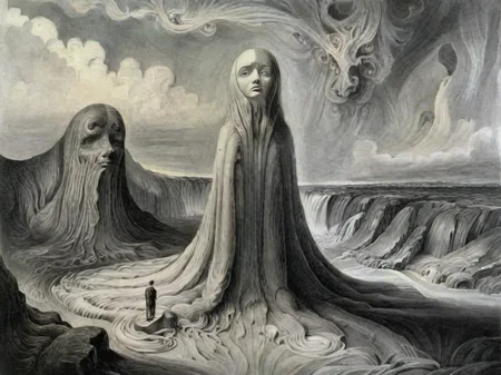 <lora:sur-mono_XL:1>, sur-mono_XL, monochrome, line sketch, surrealistic, in the style of Brett Manning