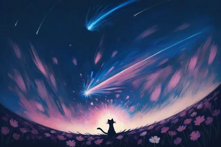 (cat:1.5) spitting rainbows, shooting star, cosmos, creation, cthulu,
painterly, intimate lighting, subdued palette, fractal, abstract,
masterpiece