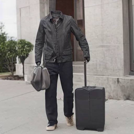 man holding luggage on the street corner