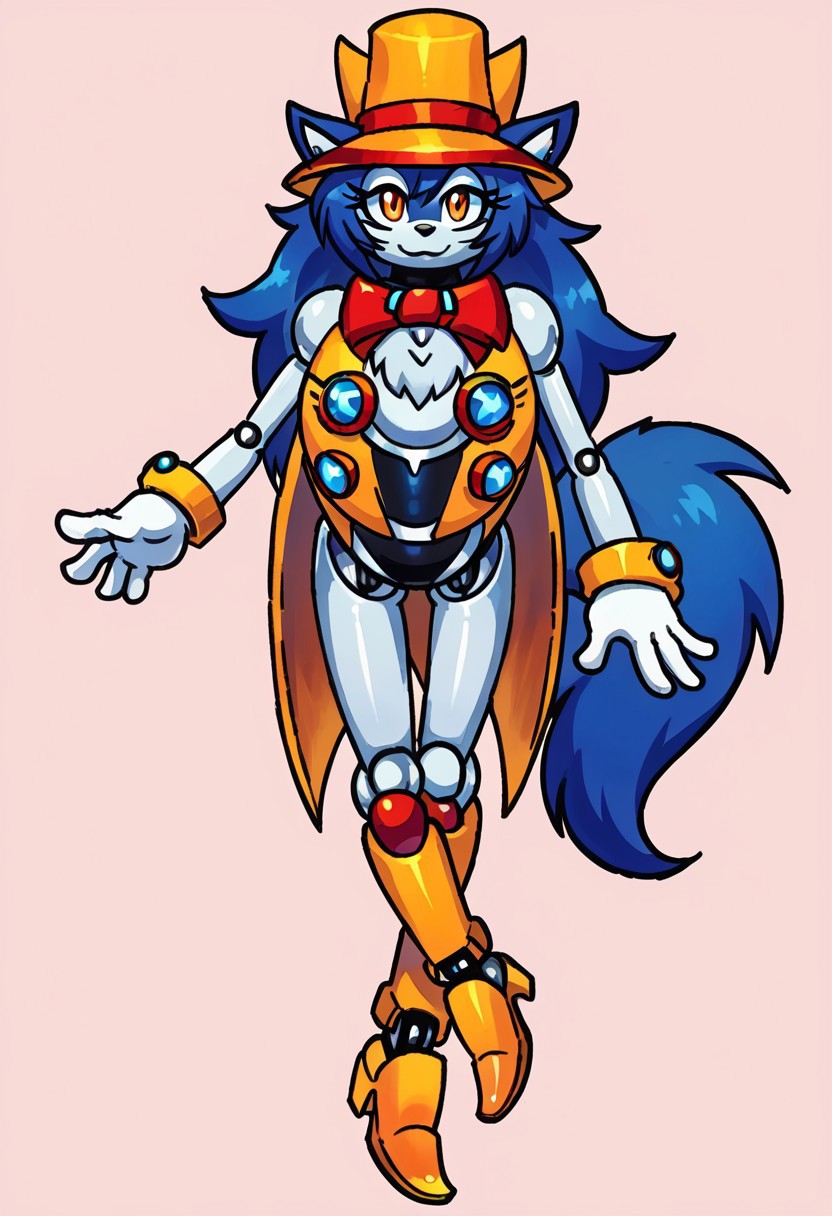 heavy magician, 1girl, female, robotic, magician, heavy magician, sonic mania, yistyle, watercolor, painting, clean, no blur, vector art, werewolf form, cute, kind, eyelashes, animal form, breast, wolf face, wolf body, feral, solo, skinny, sexy pose, sexy look, thin, anthro, looking at viewer, side angle