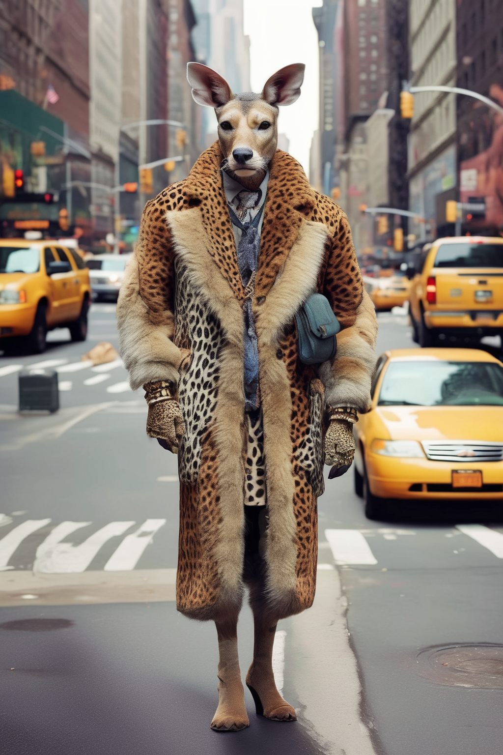 <lora:Dressed animals:1>Dressed animals - A mix of animal and human that walks through the streets of New York and looks cool