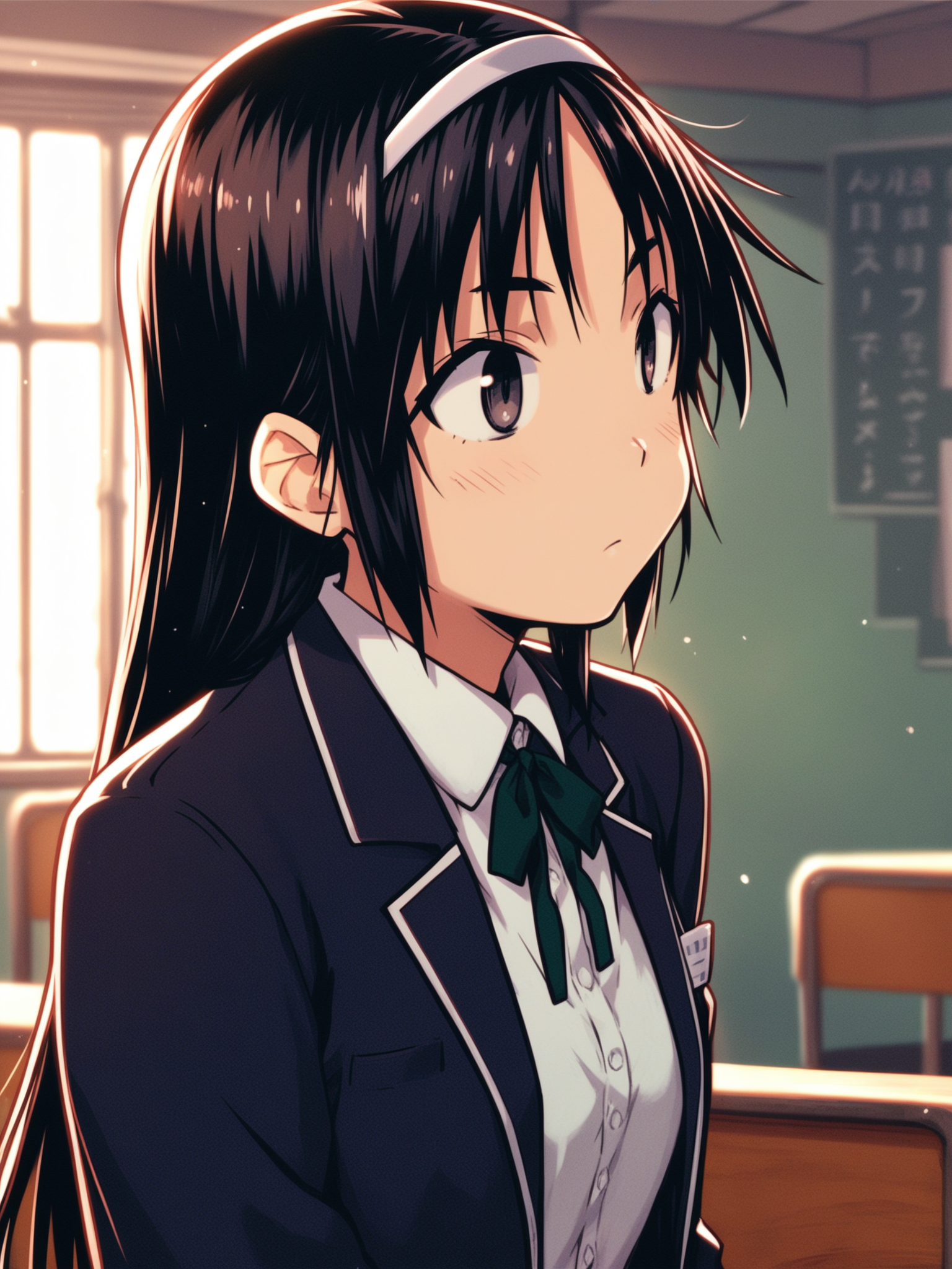 <lora:happy_tentacle-hinata-v0.1-000060:1>, ht_hinata, school uniform, collared shirt, blazer, hairband , indoors 1girl, solo, upper body , , (doyagao :1), , looking up , standing , from side , score_9, score_8_up, score_7_up, score_6_up, score_5_up, score_4_up