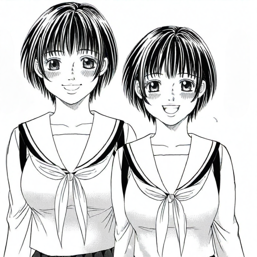 Chisa Hamano, greyscale, monochrome, short hair,  large breasts, serafuku, school uniform, smile, blush