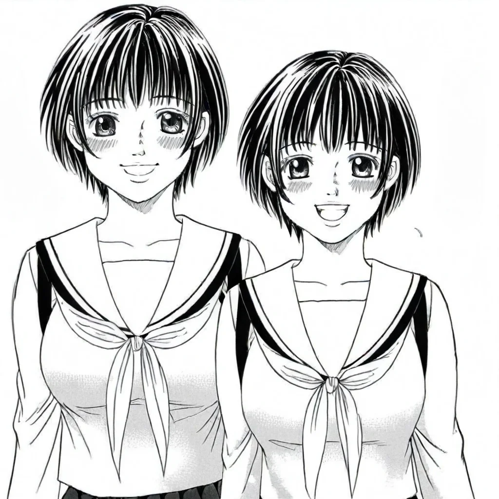 Chisa Hamano, greyscale, monochrome, short hair, large breasts, serafuku, school uniform, smile, blush