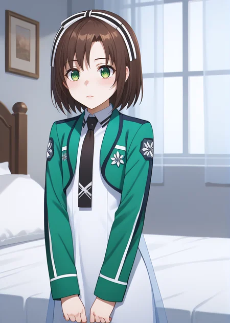 score_9, score_8_up, score_7_up, score_6_up, rating_explicit, source_anime, cinematic shadow, cinematic light, cute and sensitive, soft skin, characters focus, detailed eyes, detailed skins, <lora:StS_age_slider_v1_initial_release:-1>, <lora:StS_detail_slider_v1:3> , <lora:Saegusa_Izumi:1>izumi, brown hair, eyebrows visible through hair,bangs, short hair,green eyes, hair ribbon, school uniform, sleeveless white dress, black necktie, green jacket