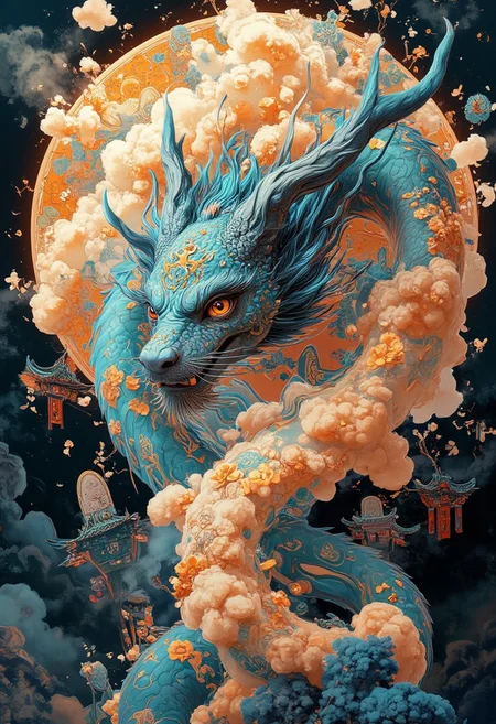 8k, masterpiece, best quality, highly detailed, elegant cloud serpent with iridescent wings , ancient Chinese architecture background , vivid colors, vibrant, hair, surreal images, unreal engine 5, higher resolution textures, 4k graphic resolution,photorealistic,HD32k, colorful,beautiful scenery,, reflection,vivid colors,atb,