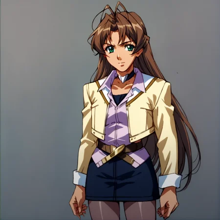 score_9, score_8_up, score_7_up, score_6_up, score_5_up, score_4_up, BREAK, <lora:Hibiki_amawa:1>, hibiki amawa, 1girl, solo, long hair, skirt, brown hair, long sleeves, jewelry, green eyes, jacket, pantyhose, choker, belt, antenna hair, pencil skirt <lora:RealisticAnime:1>