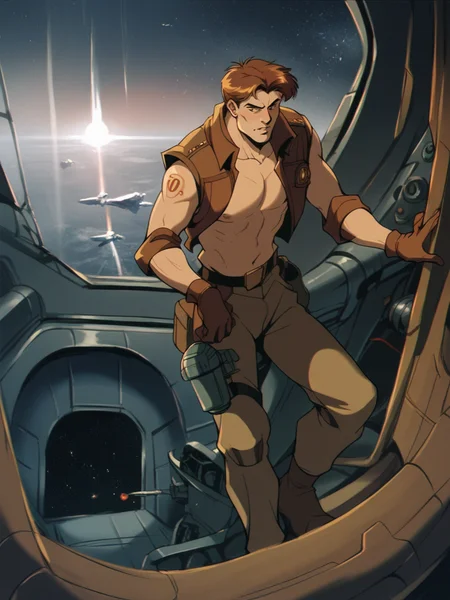 score_9, score_8_up, score_7_up, score_6_up, score_5_up, <lora:T43XLP:1> t43, spacecraft, science fiction, 1boy, solo, retro artstyle,