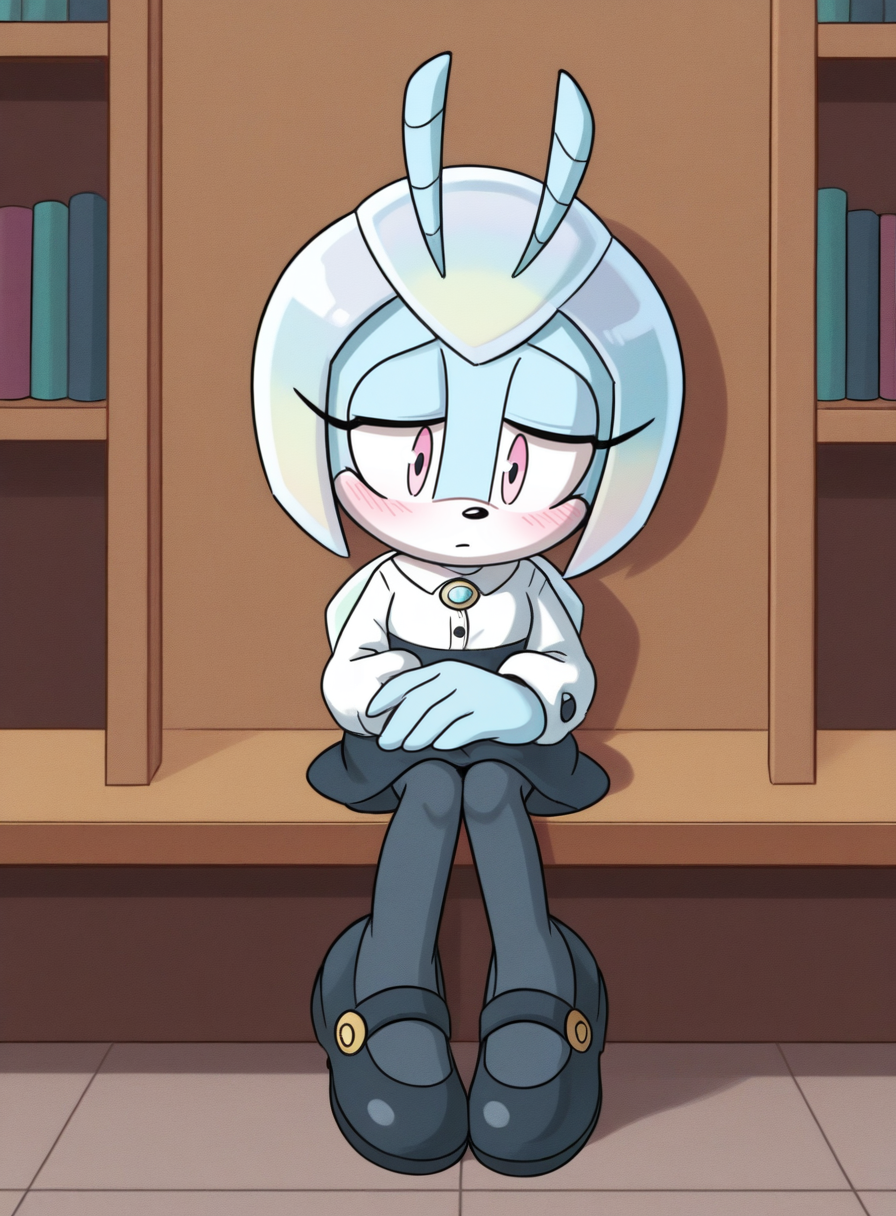 solo, <lora:krack:1> krackstyle, furry, no humans,
<lora:Jewel-IL:0.8> jewel the beetle,, library assistant outfit, long sleeve blouse, jumper skirt, pantyhose, mary janes, hairpin, sitting, quiet repose, gentle eyes, blush, peaceful romance, extremely detailed, highres, masterpiece, best quality
