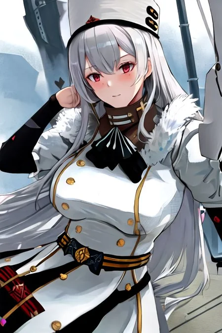 solo_focus, 1girl, (((masterpiece))), ((best quality)), ((ultra-detailed)), high resolution, absurdres, highres, ultra-detailed 8k unity wallpaper,
sovetskaya_rossiya_azurlane, long_hair, hair_between_eyes, red_eyes, breasts, large_breasts, mole, white_hair, mole_under_eye, bangs, blush, grey_hair, very_long_hair