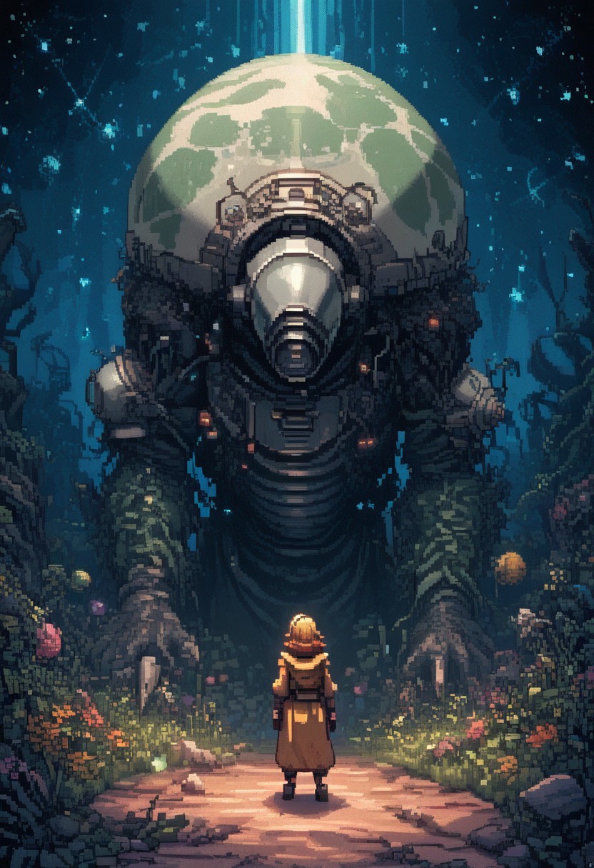 A lone astronaut is stranded on a rogue planet drifting through the void. The planet's surface is covered in bioluminescent flora that pulses with an eerie, rhythmic glow. As they explore, the astronaut experiences visions of alien civilizations and cosmic events, guided by the mysterious lights.
(ArsMJStylePony, detailed, dynamic, pixel art shading, pixel_art style background, zPDXL2, pixelart,pixel, yamer_pixel_fusion)
