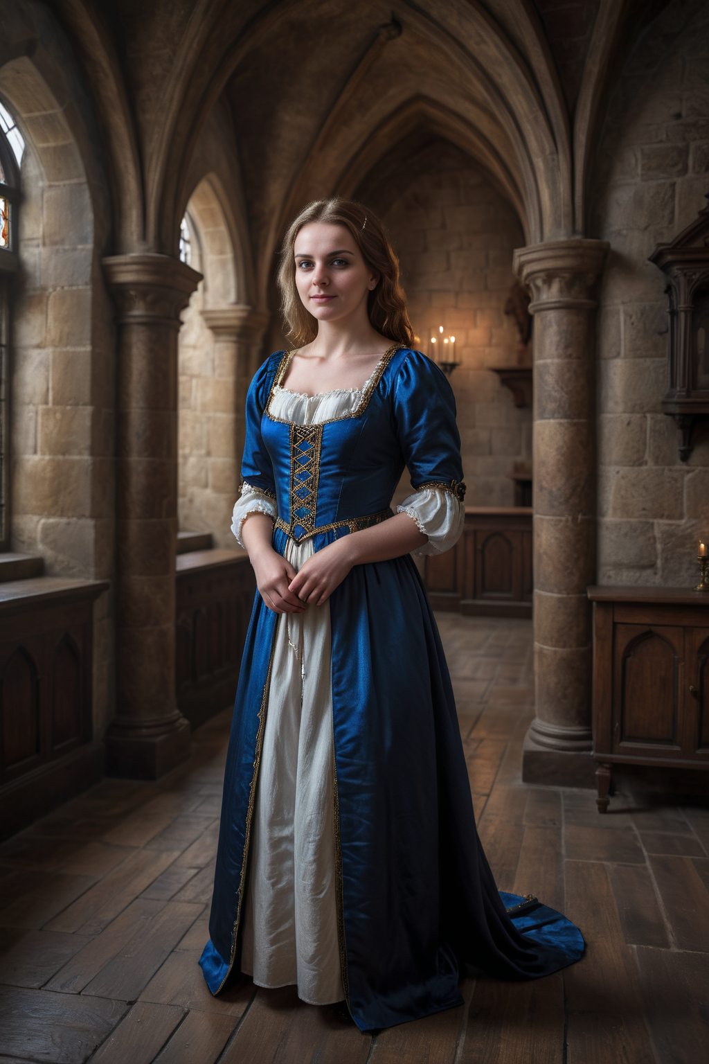 28 yo girl wearing renaissance dress for photo by Rembrandt Van Rijn in midnight gothic castle hall, digital art, 8K artistic photography, octane render, beautiful composition, trending on artstation, award-winning photograph, masterpiece   <lora:castle lady xl:0.4>