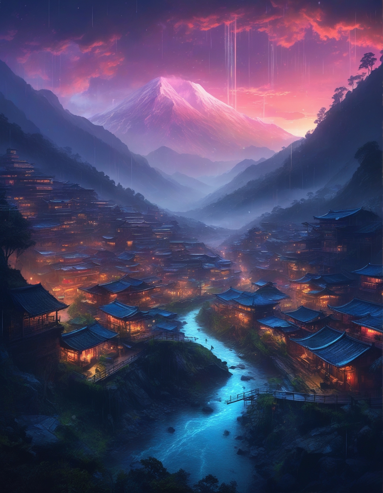 Cyberpunk: (neon lights), (rain-soaked streets), (holographic UI elements), (futuristic decay) :cite[6],
sonic geography where landscapes are sound fossils,
Himalayan valley with terraced farms,
Scattered showers Weather,
a mystical cloudscape, with swirling mists, vibrant rainbows, and an ethereal atmosphere that feels otherworldly,
Pre-dawn twilight with lingering stars,
Winter pine forests under snow,
<lora:add-detail-xl:0.7>,
<lora:DetailMaximizer:0.3>,
<lora:brho:0.15> brho,
<lora:Deep_depth_of_field:0.3>,
<lora:extremely_detailed:0.8> extremely detailed,