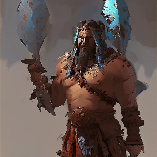 a colorful painting of a native american viking barbarian warrior from world of warcraft path of exile fantasy soldier warrior by craig mullins, 8k, highly detailed 512SpeedPainter