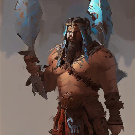a  colorful  painting of a native american viking barbarian warrior from world of warcraft path of exile fantasy soldier warrior by craig mullins, 8k, highly detailed   512SpeedPainter