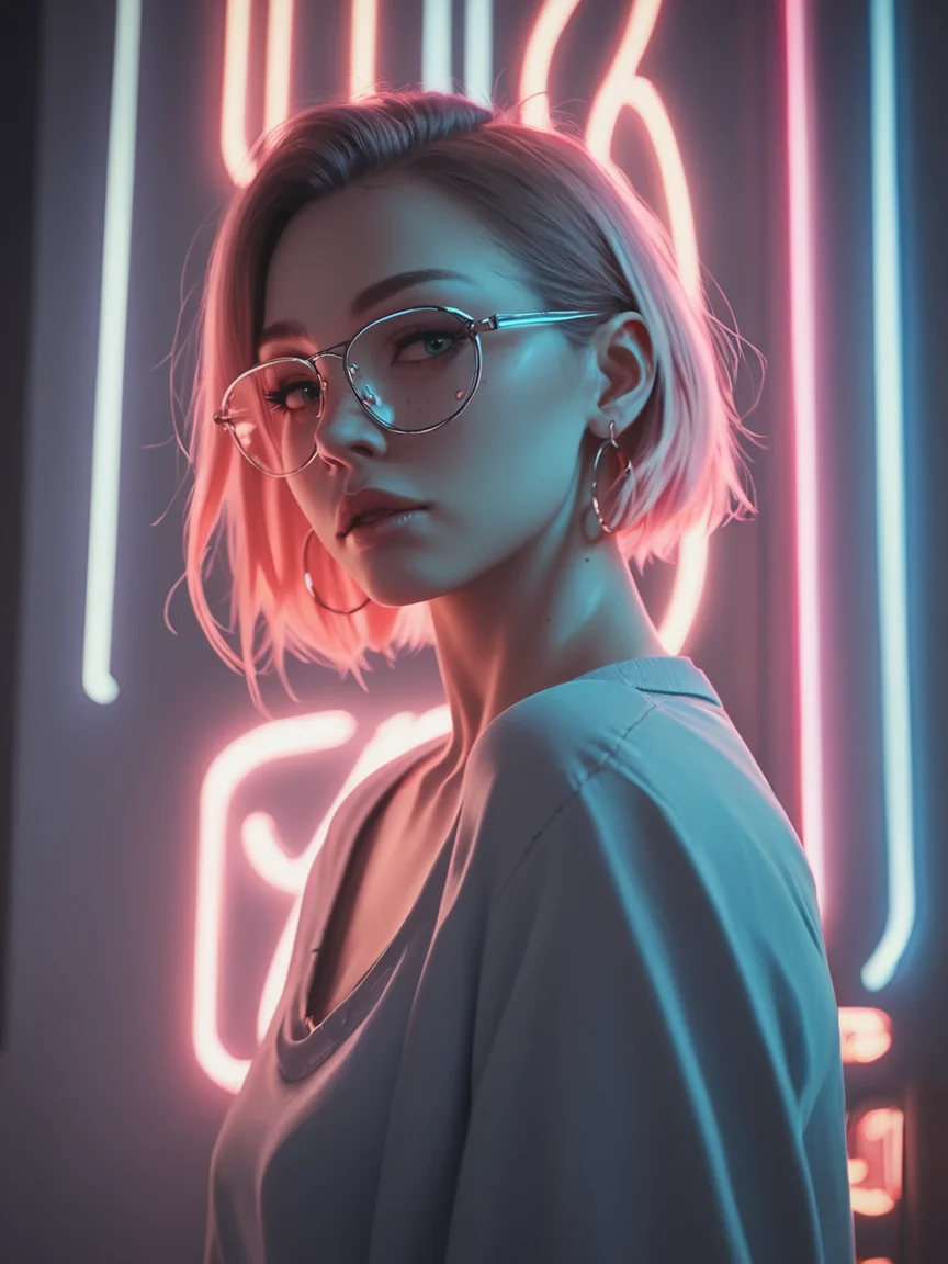 score_9, score_8_up, score_7_up, score_6_up, score_5_up, score_4_up, <lora:n30nXLP:0.8>, n30n, neon lights, 1girl, glasses