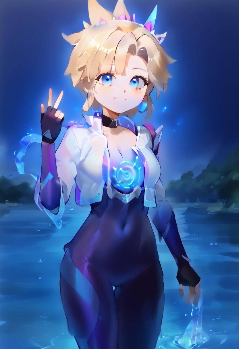 score_9, score_8, score_7_up solo BREAK 
1girl, BREAK medium breasts, seductive look,by yuio, <lora:yuio_style_PONYXL:1>,<lora:Mizah_style:1>,<lora:J.K_Pony_test_v1:1>,
BREAK Tracerkpop  , Tracer (overwatch),looking at viewer,blush,<lora:Lord_Moku:1> BREAK RivenSBXL, sidelocks, single horn, pointy ears, medium breasts, black choker, collar bone, single bare shoulder, cleavage, white kimono, purple sash, multicolored sash, purple elbow gloves, fingerless gloves, purple pants, asymmetrical clothes, greaves, purple sandals BREAK v over eye,backhand BREAK lui-newyr, white hair,slime blue skin wet BREAK masterpiece,best quality,solo,1girl, nord,animal ears,black hair,long hair,red eyes,blush,sex pose,flat chest,outdoors,sfw,((human water sculpture:1.3)),((large amount of blue water flowing body:1.5)),(ripple water:1.3),(nudity:1.15),(see through:1.2),(translucent:1.2),(light particle),(Reflective particle),(dark intense shadows),((lighting)),(blue eyes:1.3),(blonde hair:1.3),light smile,(cowboy shot:1.3),(melt:1.4),ripple,river,mountain,field,forest,garden,standing on the water surface,(best quality),(realistic:0.8),looking at viewer,(close up),