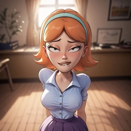 score_9, score_8_up, score_8, masterpiece, best quality, highly detailed, detailed 
face,j3ss1c4,1girl,hairband,short hair wide hips, narrow waist , skirt, shirt, biting lip , looking at viewer, medium shot,  nsfw, OverallDetail.