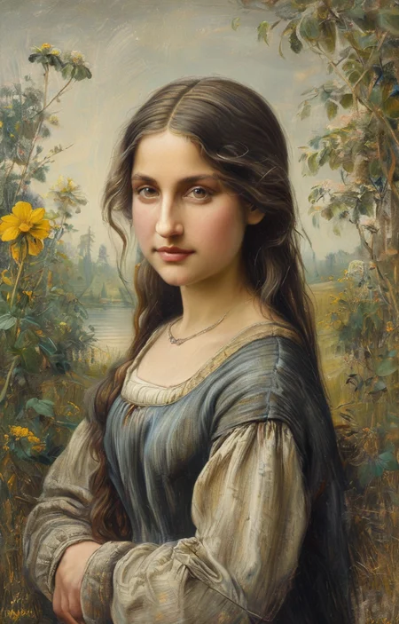 masterpiece,best quality,<lora:tbh136-sdxl:0.85>,portrait of Mona Lisa,illustration,style of Helen Allingham,