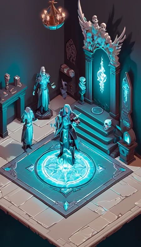isometric style Cinematic scene, hero view, d4d necromancer <lora:diablo_4_necromancer_xl_v1:1>, action pose, masterpiece, best quality, high quality, highres, absurdres . vibrant, beautiful, crisp, detailed, ultra detailed, intricate