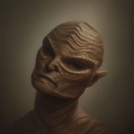 realism, realistic, score_9, score_8_up, score_7_up, score_6_up, Visitor, alien, no eyes, gouged, Flesh serpent with appendages, exposed eyes and brain