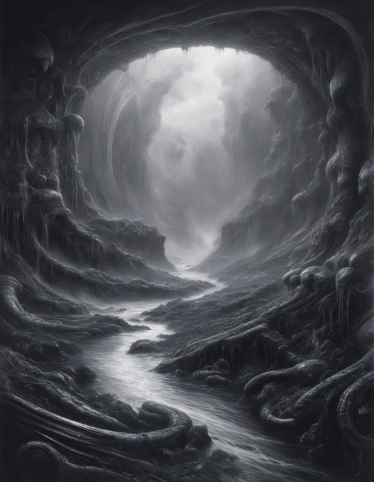 H.R. Giger: (biomechanical horror), (alien landscapes), (black-and-white contrast), (surreal organic forms),
psychic storm preserve containing thought hurricanes,
New Zealand fjordland with waterfall mists, 
Heavy downpour Weather,
Cirrus fibratus painting hair-like streaks,
Civil twilight with urban lights,
Summer wheat fields swaying,
 <lora:add-detail-xl:0.7>,
 <lora:DetailMaximizer:0.3>,
 <lora:brho:0.15> brho, 
<lora:Deep_depth_of_field:0.3>,
 <lora:extremely_detailed:0.8> extremely detailed,