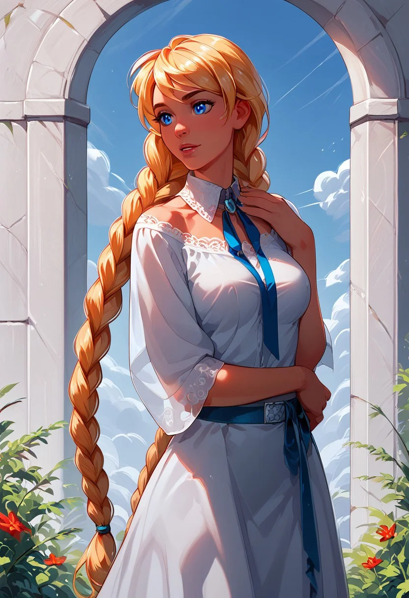 score_9, score_8_up, score_7_up, slavya, blonde hair, very long hair, long hair, twin braids, blue eyes, in full growth