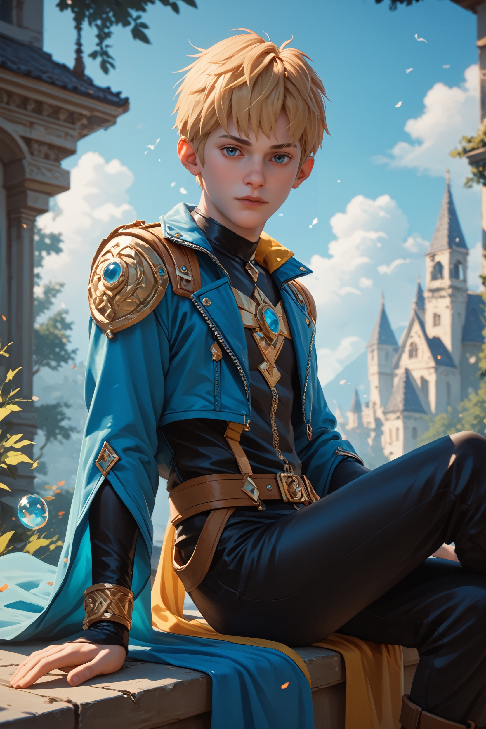 score_9, score_8_up, score_7_up, score_6_up
<lora:LISCSpirit:0.8>
LISCSpirit, 1boy, blonde hair, blue eyes, short hair, looking at viewer, Monochromatic all-black outfit with leather accessories, sitting, dynamic pose